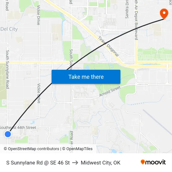 S Sunnylane Rd @ SE 46 St to Midwest City, OK map