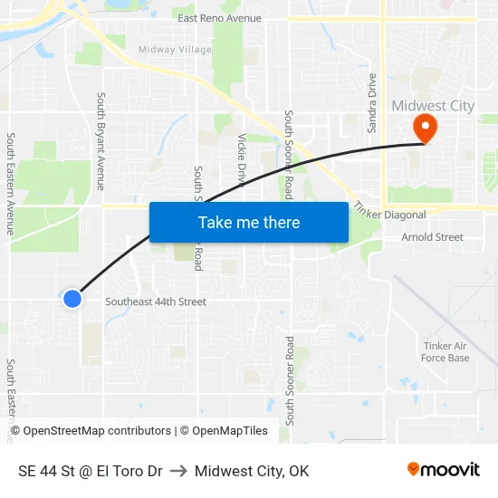 SE 44 St @ El Toro Dr to Midwest City, OK map