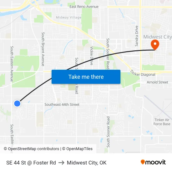 SE 44 St @ Foster Rd to Midwest City, OK map