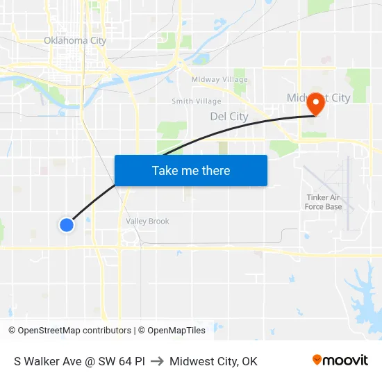 S Walker Ave @ SW 64 Pl to Midwest City, OK map