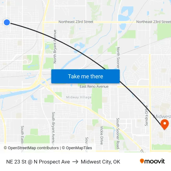 NE 23 St @ N Prospect Ave to Midwest City, OK map