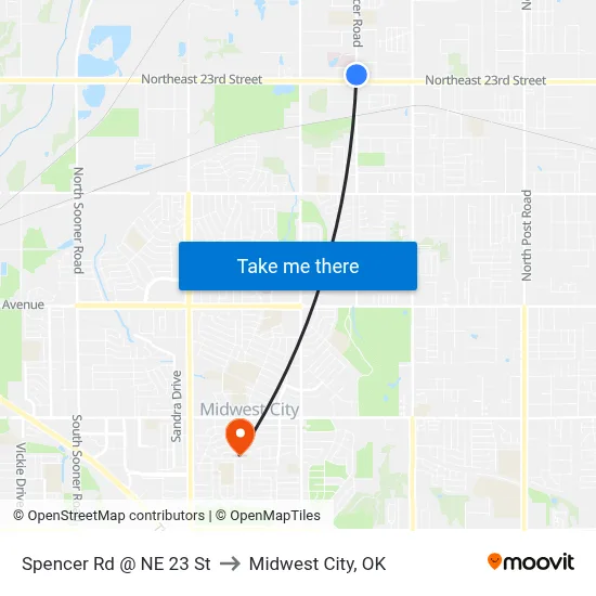 Spencer Rd @ NE 23 St to Midwest City, OK map