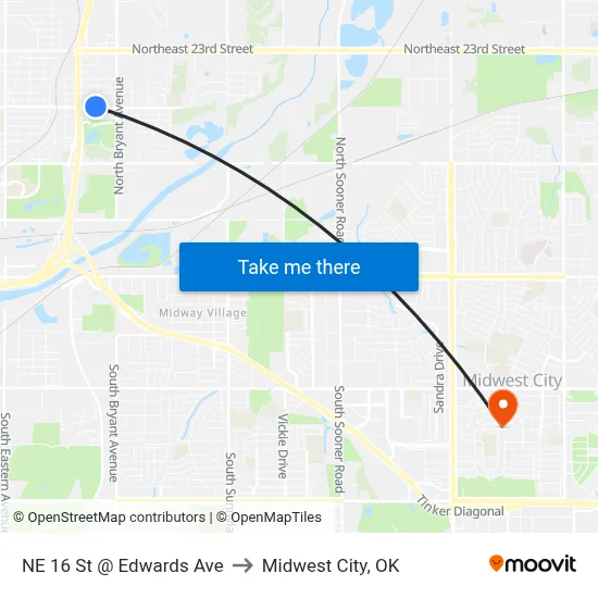 NE 16 St @ Edwards Ave to Midwest City, OK map