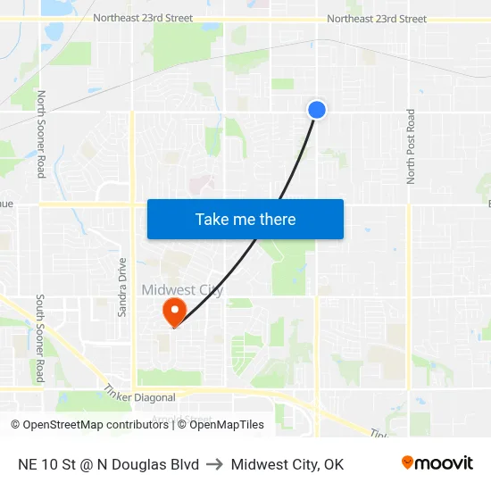 NE 10 St @ N Douglas Blvd to Midwest City, OK map
