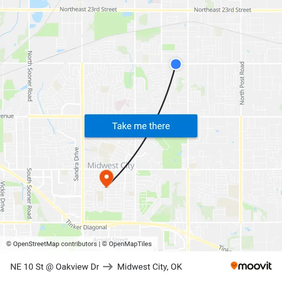 NE 10 St @ Oakview Dr to Midwest City, OK map