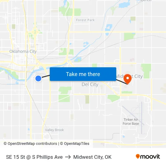 SE 15 St @ S Phillips Ave to Midwest City, OK map