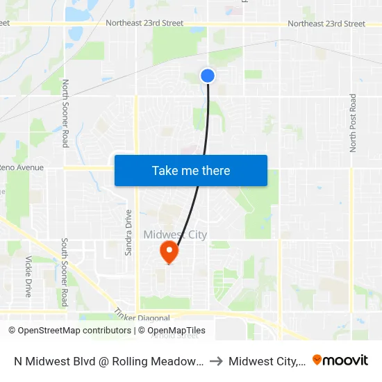 N Midwest Blvd @ Rolling Meadows Blvd to Midwest City, OK map