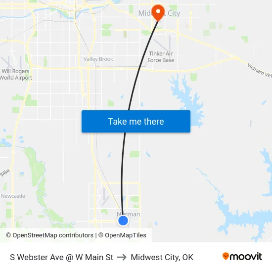 S Webster Ave @ W Main St to Midwest City, OK map