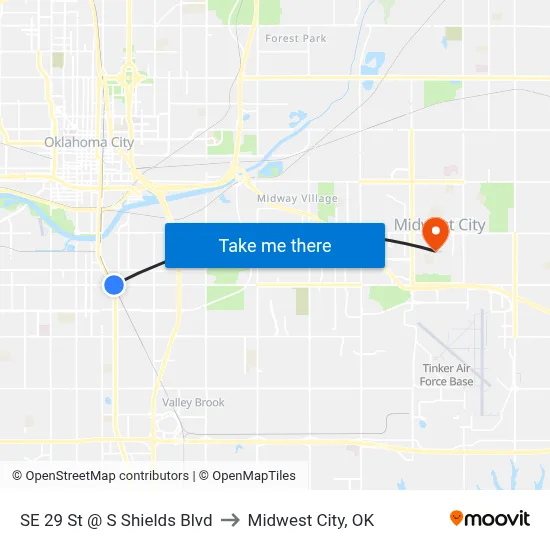 SE 29 St @ S Shields Blvd to Midwest City, OK map