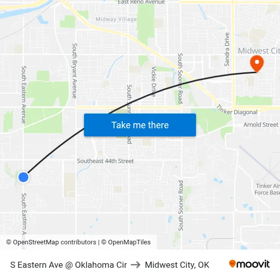 S Eastern Ave @ Oklahoma Cir to Midwest City, OK map