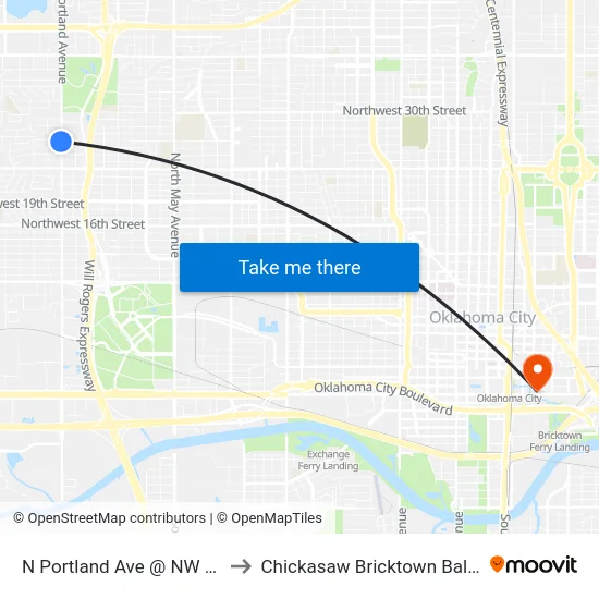 N Portland Ave @ NW 27 St to Chickasaw Bricktown Ballpark map