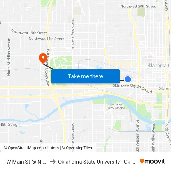 W Main St @ N Douglas Ave to Oklahoma State University - Oklahoma City (OSU-OKC) map