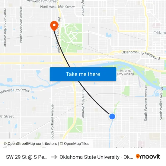 SW 29 St @ S Pennsylvania Ave to Oklahoma State University - Oklahoma City (OSU-OKC) map