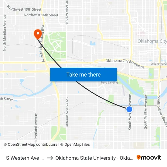 S Western Ave @ SW 22 St to Oklahoma State University - Oklahoma City (OSU-OKC) map