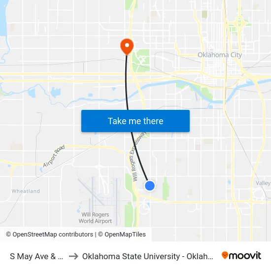 S May Ave & SW 62 St to Oklahoma State University - Oklahoma City (OSU-OKC) map