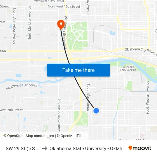 SW 29 St @ S Miller Ave to Oklahoma State University - Oklahoma City (OSU-OKC) map