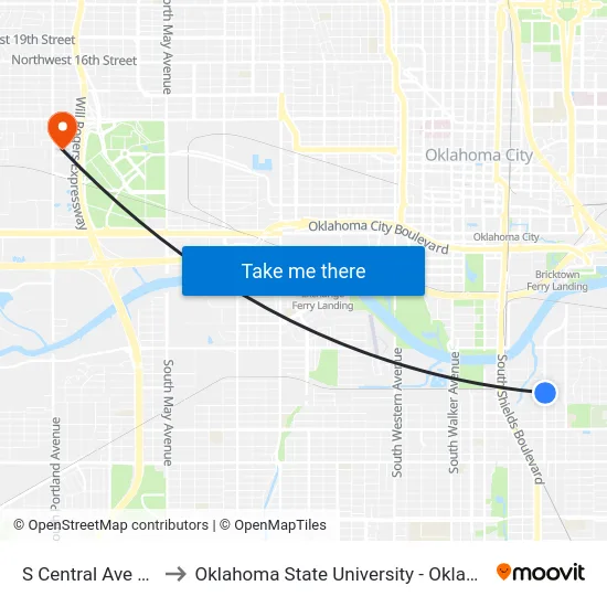 S Central Ave @ SE 21 St to Oklahoma State University - Oklahoma City (OSU-OKC) map
