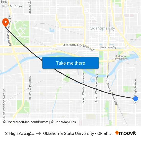 S High Ave @ SE 29 St to Oklahoma State University - Oklahoma City (OSU-OKC) map