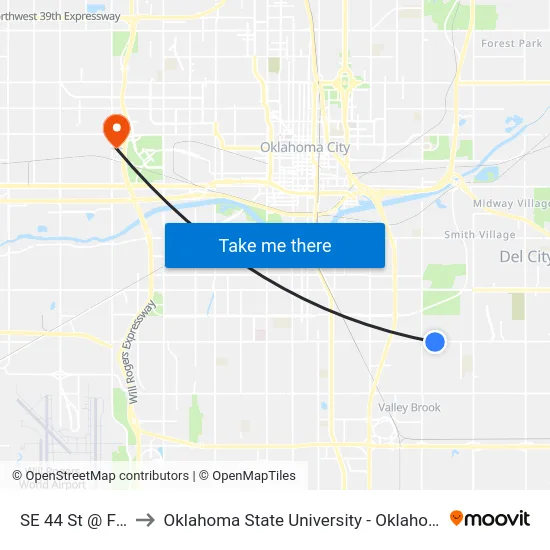SE 44 St @ Foster Rd to Oklahoma State University - Oklahoma City (OSU-OKC) map