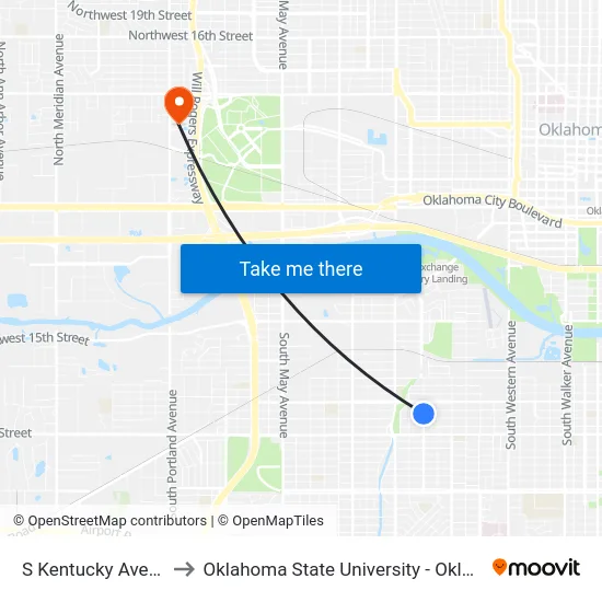 S Kentucky Ave @ SW 27 St to Oklahoma State University - Oklahoma City (OSU-OKC) map