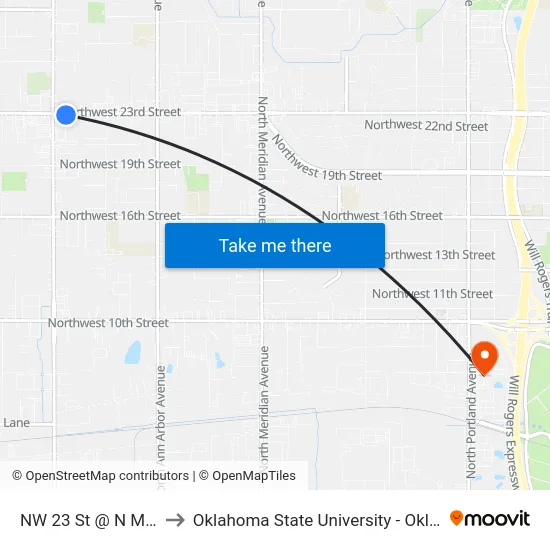 NW 23 St @ N Macarthur Blvd to Oklahoma State University - Oklahoma City (OSU-OKC) map