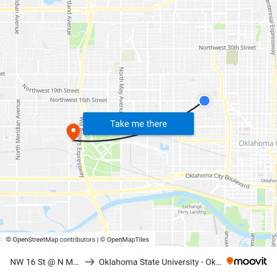 NW 16 St @ N Mckinley Ave Ob to Oklahoma State University - Oklahoma City (OSU-OKC) map