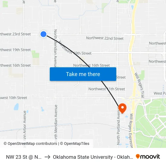 NW 23 St @ N Minnie Ln to Oklahoma State University - Oklahoma City (OSU-OKC) map