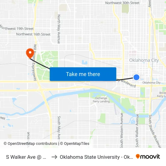 S Walker Ave @ W Sheridan Ave to Oklahoma State University - Oklahoma City (OSU-OKC) map