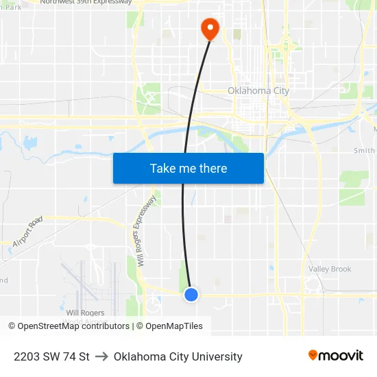 2203 SW 74 St to Oklahoma City University map