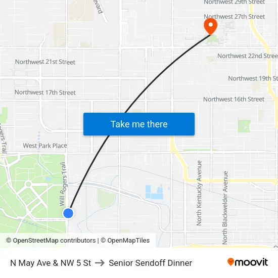N May Ave & NW 5 St to Senior Sendoff Dinner map