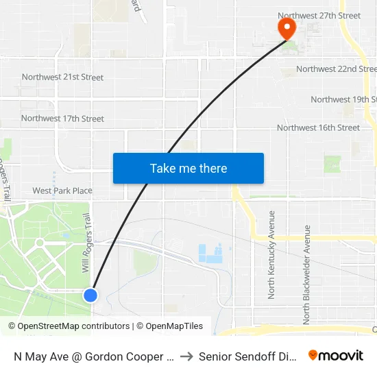 N May Ave @ Gordon Cooper Blvd to Senior Sendoff Dinner map