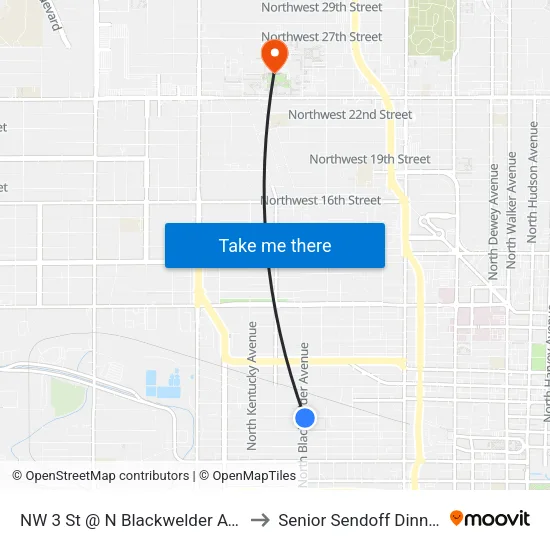 NW 3 St @ N Blackwelder Ave to Senior Sendoff Dinner map
