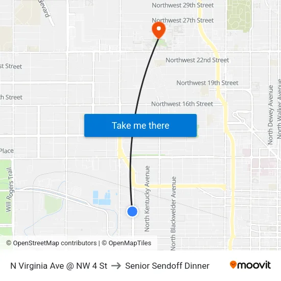 N Virginia Ave @ NW 4 St to Senior Sendoff Dinner map