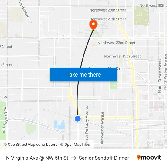 N Virginia Ave @ Linwood Blvd to Senior Sendoff Dinner map