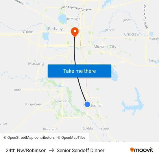 NW 24 Ave & W Robinson St to Senior Sendoff Dinner map