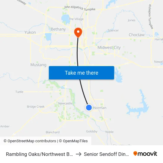 Rambling Oaks/Northwest Blvd to Senior Sendoff Dinner map
