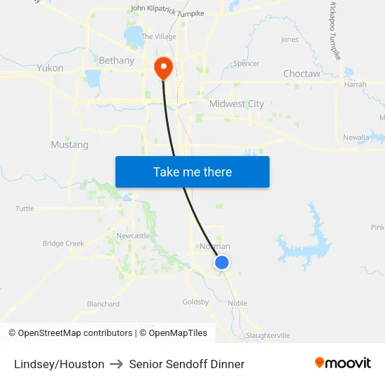 Lindsey/Houston to Senior Sendoff Dinner map