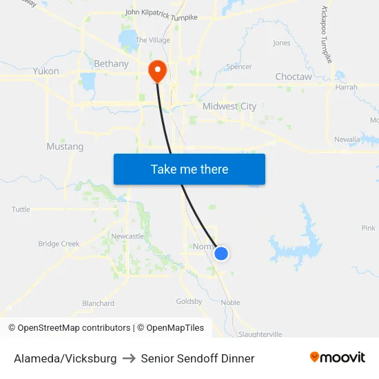 Alameda/Vicksburg to Senior Sendoff Dinner map