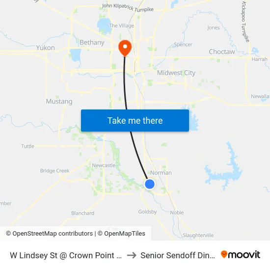 W Lindsey St @ Crown Point Ave to Senior Sendoff Dinner map