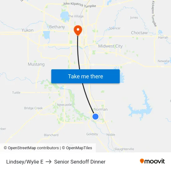 Lindsey/Wylie E to Senior Sendoff Dinner map
