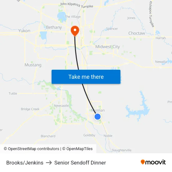 Brooks/Jenkins to Senior Sendoff Dinner map
