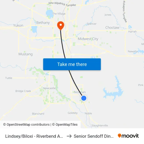 Lindsey/Biloxi - Riverbend Apts to Senior Sendoff Dinner map