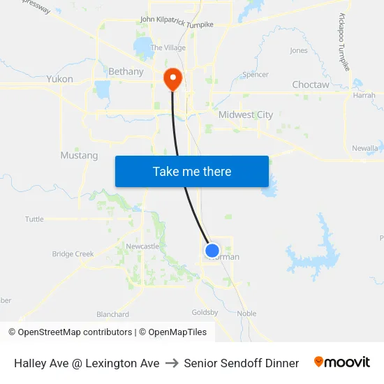 Halley Ave @ Lexington Ave to Senior Sendoff Dinner map