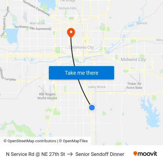 N Service Rd @ NE 27th St to Senior Sendoff Dinner map