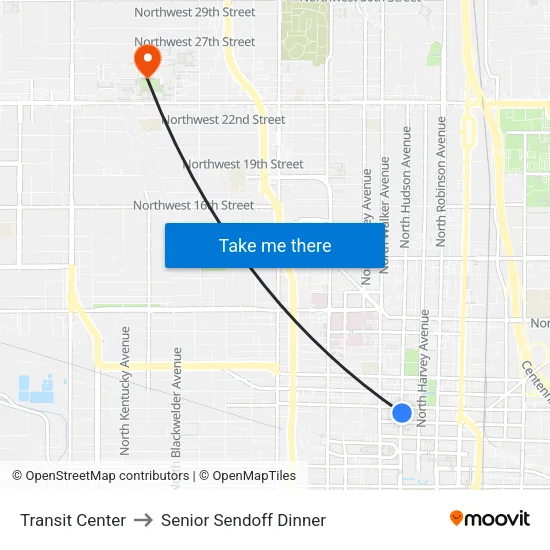 Transit Center to Senior Sendoff Dinner map