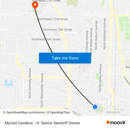Myriad Gardens to Senior Sendoff Dinner map