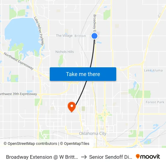 Broadway Extension @ W Britton Rd to Senior Sendoff Dinner map