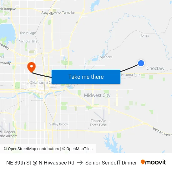 NE 39th St @ N Hiwassee Rd to Senior Sendoff Dinner map