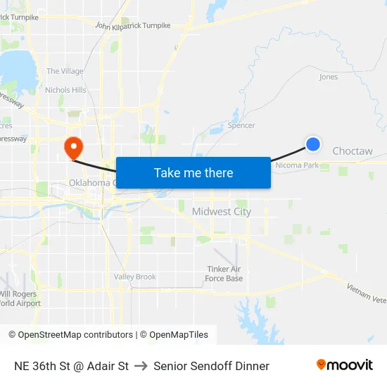 NE 36th St @ Adair St to Senior Sendoff Dinner map