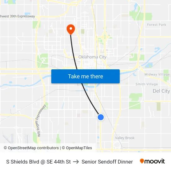 S Shields Blvd @ SE 44th St to Senior Sendoff Dinner map